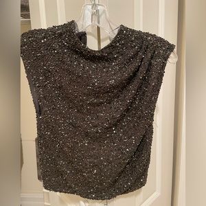Alice and Olivia, olive, sequined top, in small. Zip closure in the back.